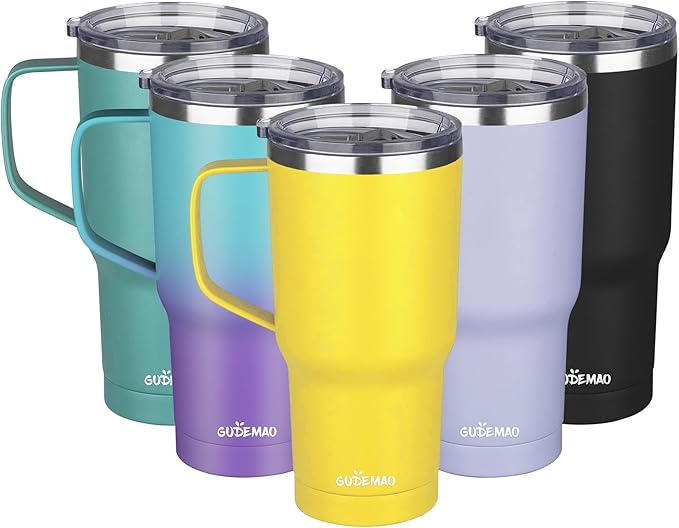 20 oz Insulated Coffee Mug with Ceramic Coating, Stainless Steel Travel Mug Tumbler with Handle Lid and Straw, Double Wall Leak-Proof Coffee Travel Mug Keeps Drink Hot and Cold (Orange)