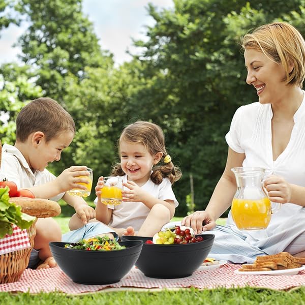 Wrova Big Wheat Straw Bowls,Large Salad Bowls Set of 2,Dishwasher and Microware Safe Plastic Bowls Reusable,Eating bowls for Cereal,Salad,Fruit,Snack. Black