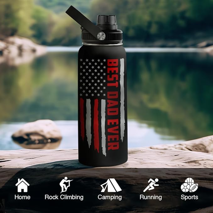 Best Dad Ever Water Bottle 32oz Stainless Steel Insulated Water Bottles - Gifts for Dads Daddy Father Papa from Son Daughter - Fathers Gifts for Birthday Christmas