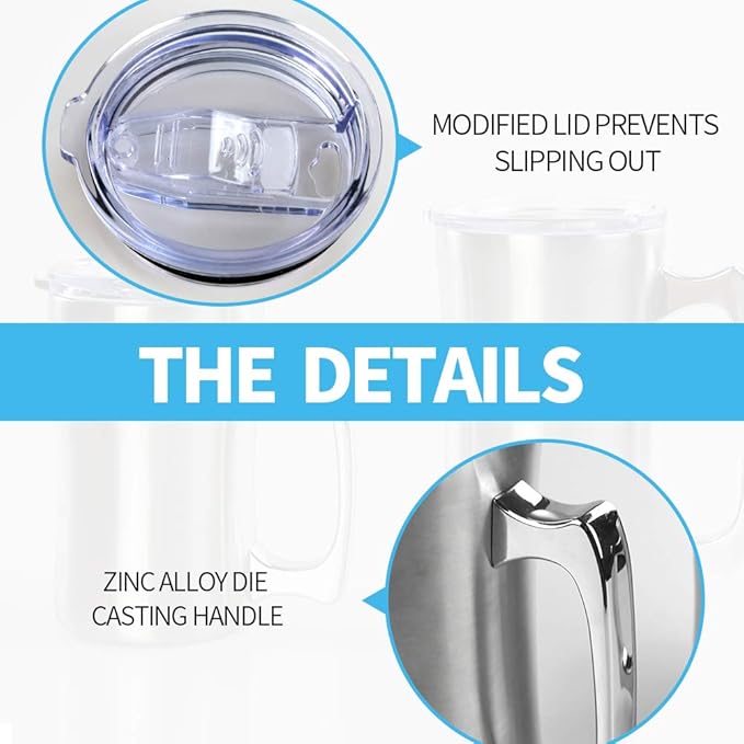 Stainless Steel Double Walled Mugs 20 oz Metal Coffee & Tea &Wine Cup Mug Insulated Cups with Handles Keep Drinks Cold or Hot Longer