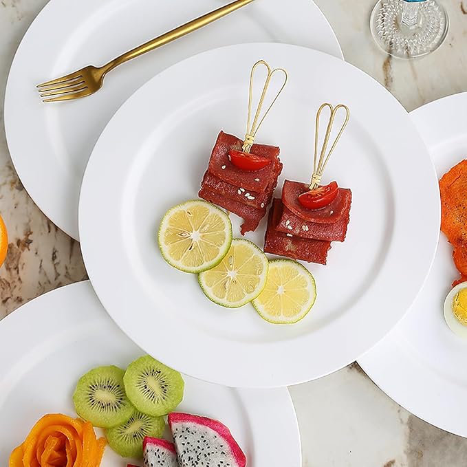 Berglander White Plastic Plates Set of 8 Pieces 10", Reusable Flat Dinner Plates, Salad Plates, Pasta Bowls, Dishes Set Easy to Carry for Home, Garden, Picnic, Camping, Outdoor