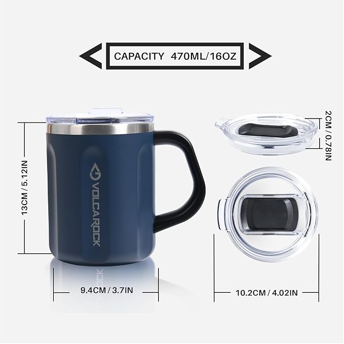 16oz Coffee Mug, Vacuum Insulated Camping Mug with Lid, Double Wall Stainless Steel Travel Tumbler Cup, Coffee Thermos Outdoor, Great for Any Beverage (Navy Blue)