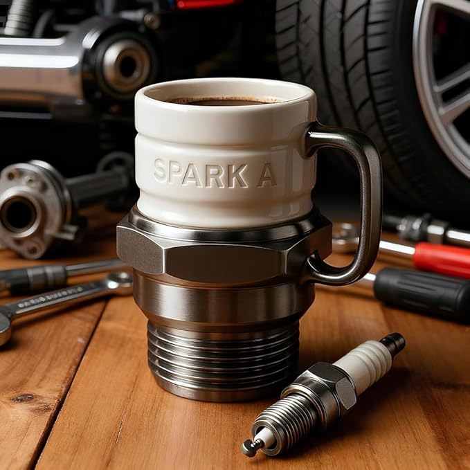 Spark Plug Mug, Creative Ceramic Coffee Cup Shaped Like Engine Spark Plug, Unique Novelty Auto Mechanic Gift for Car Lovers, Funny Hot Beverage Tea Cup with Handle(1pc)