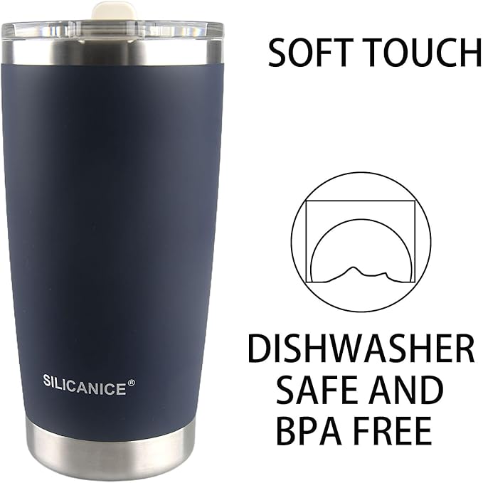 Soft Blue 100% Leak Proof 20 oz Tumbler with Straw And Lid Stainless Steel Vacuum Insulated Durable Travel Coffee Mugs Cups,Dishwasher Safe,Outside,Friends,Easy To Carry,Cold Iced For 30 Hours