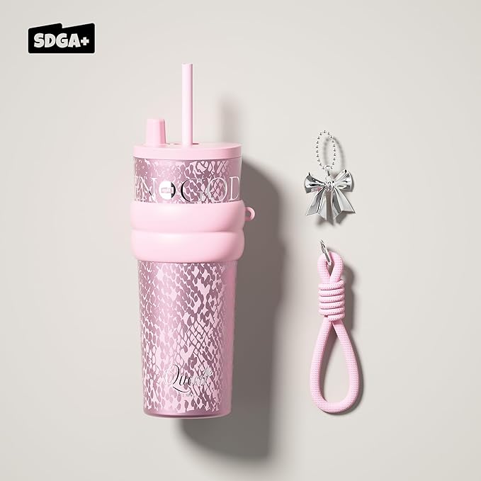 24 oz Stainless Steel Tumbler with Lid and Straw, Insulated Water Bottle Leak Proof for Hot and Cold, Portable Travel Coffee Mug, Reusable Coffee Cup for Women, Blush Pink