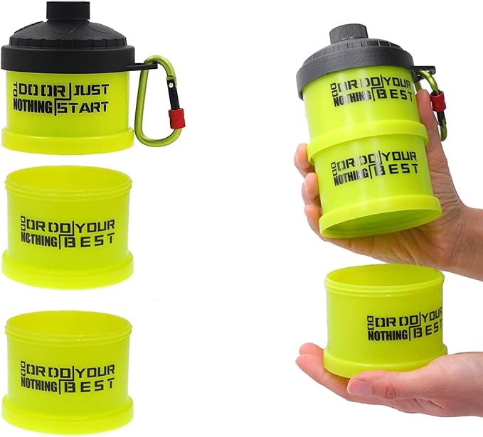 Protein Powder Stackable Container To Go,with Top Cap Funnel for Water Bottle,Twist Lock Portable Supplement Organize Storage Dispenser for Pre/Post Workout,Fitness,Travel,Gym