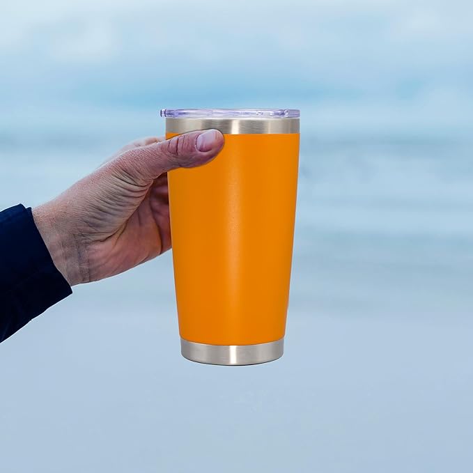 20 oz Tumbler Coffee Tavel Tumblers Bulk with Lid Stainless Steel Double Wall Vacuum Insulated Mug Powder Coated Cups fit Car Cupholder for Hot and Cold - Orange, 4Pack