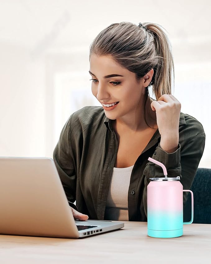 Zenbo 32 oz Mug Tumbler – Stainless Steel Vacuum Insulated Mug with Handle,Lid and Straw,Keeps Drinks Cold up to 36 Hours – Sweat-Proof Body, Dishwasher Safe