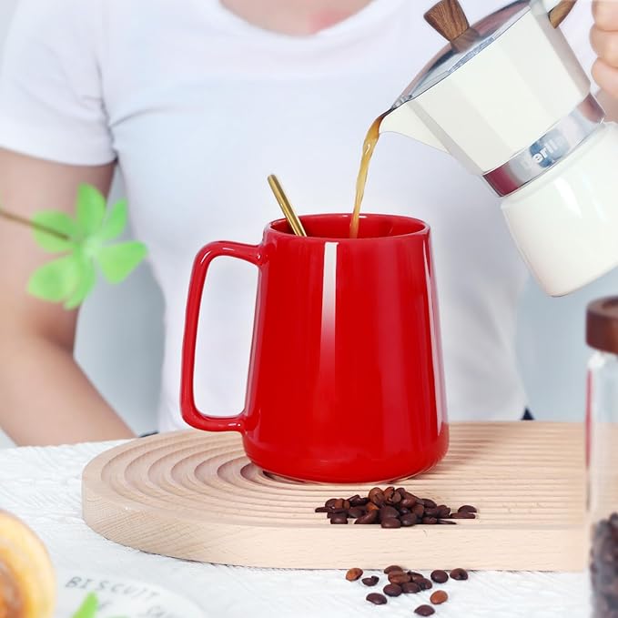 Smilatte 24 OZ Large Coffee Mug, Nice Ceramic Boss Tea Cup with Big Handle for Dad Men Women, Unique Style For Any Kitchen, Red