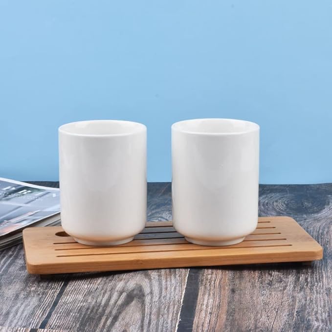 Pure Color Ceramic handleless Straight Cup Mug Water Cup Hotel Hotel Cup Toothbrush Cup mouthwash Cup Teacup Hospitality. (White)