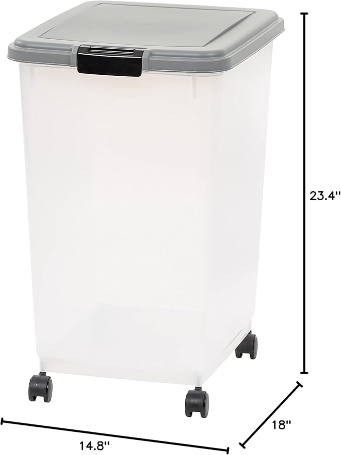 Amazon Basics Airtight Dog Food Storage Container with Scoop and Wheels, 69 QT, Gray