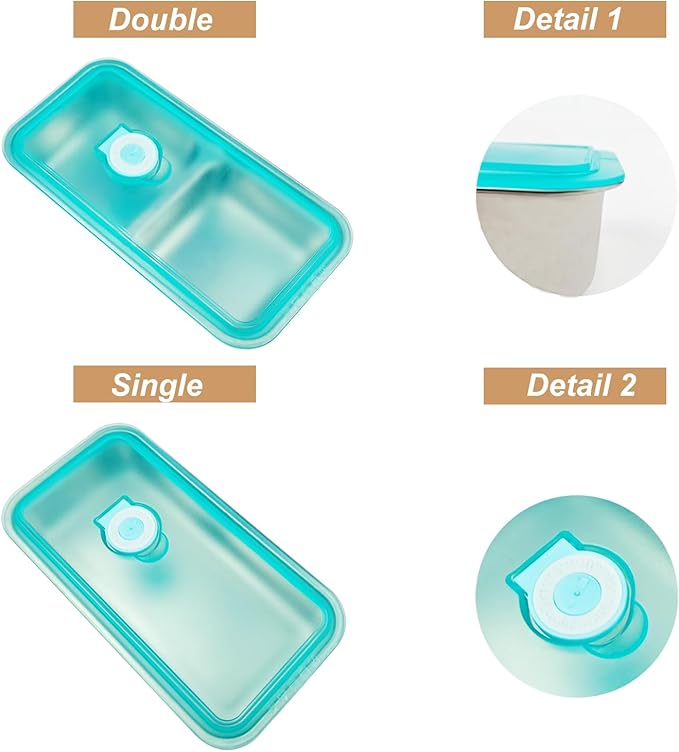 2-Pack Stainless Steel Food Containers Set - Reusable Metal Bento Box for Meal Prep, Portion Control, Lunch & Fruit - Small Travel Snack Container Portable & 1x 2-Compartment, 1x 1-Compartment