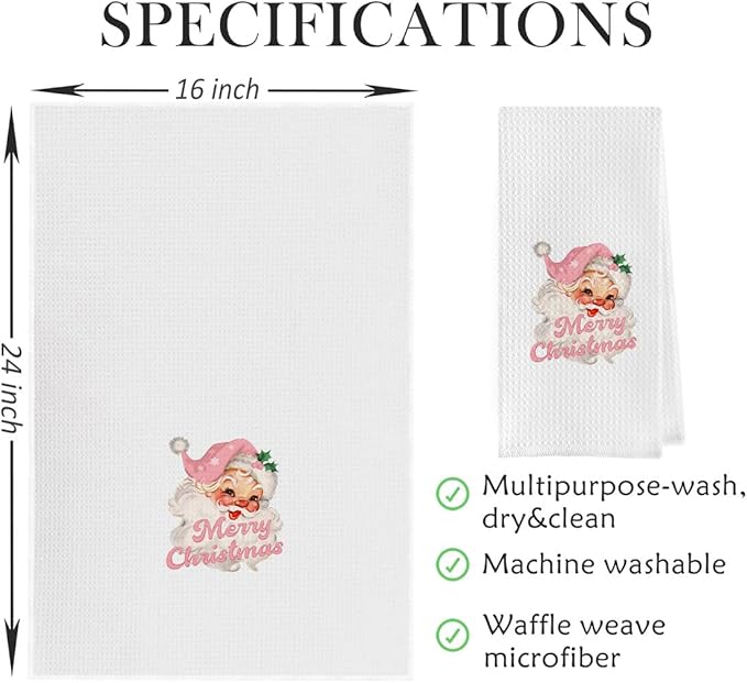 Pink Santa Kitchen Towels - Merry Christmas Dish Towels (1624 Inches)