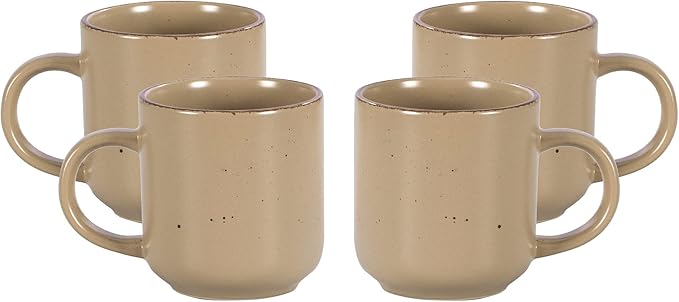 HomeVss, Nordic Shape Rising Rim Stoneware 20pc Dinnerware Set, Matte Beige with Speckle Finished Effect