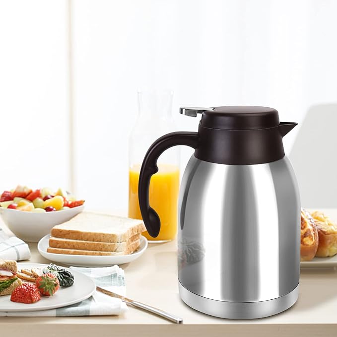 54oz Stainless Steel Thermal Coffee Carafe Dispenser, Unbreakable Double Wall Vacuum Flask 1.6L Water Tea Pot Beverage Pitcher for Cold Drinks in Summer(Classic Silver)