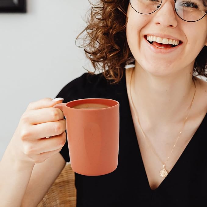 Wrova 16oz Wheat Straw Cups with handles set of 6-Plastic Cups Reusable-Unbreakable Kids Mugs-Dishwasher Safe & Microwave Safe-Ideal Plastic Mugs for Tea,Coffee,Camping,RV-Orange