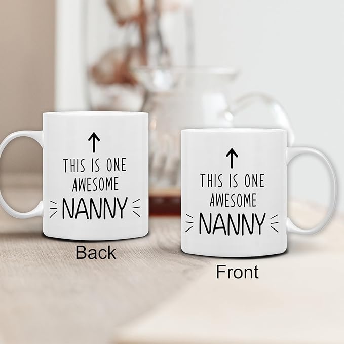 QASHWEY Nanny Gifts Mug, Nannys Grandma Gifts from Grandkids Grandchildren Coffee Mug, Mothers Day Christmas Coffee Mugs Tea Cup Gift for Grandma, This is One Awesome Nanny CoffeeCup Ceramic 11oz