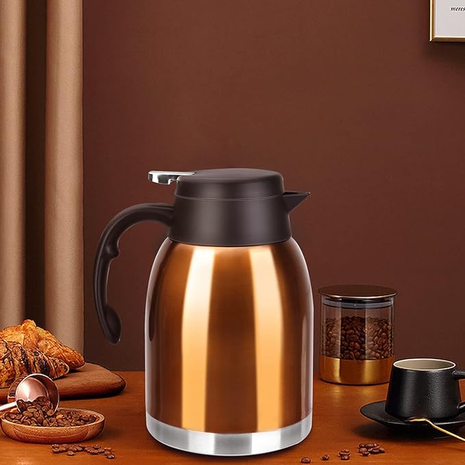 54oz Stainless Steel Thermal Coffee Carafe Dispenser, Double Wall Unbreakable Vacuum Flask 1.6L Water Tea Pot Pitcher for Cold Drinking in Summer