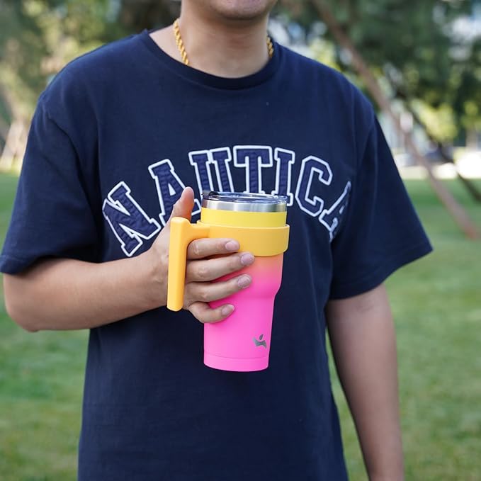 20 oz Tumbler with Handle and 2 Straw 2 Lid, Insulated Water Bottle Stainless Steel Vacuum Cup Reusable Travel Mug,Rainbow