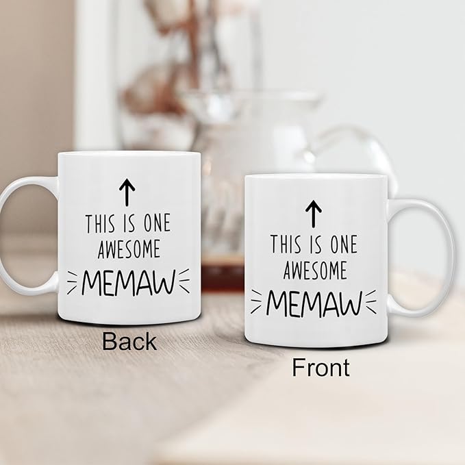 QASHWEY Memaw Gifts Mug, Memaw Grandma Gifts from Grandkids Grandchildren Coffee Mug, Mothers Day Coffee Mugs Tea Cup Gift for GrandmaMemaw, This is One AwesomeMemaw CoffeeCup Ceramic 11oz