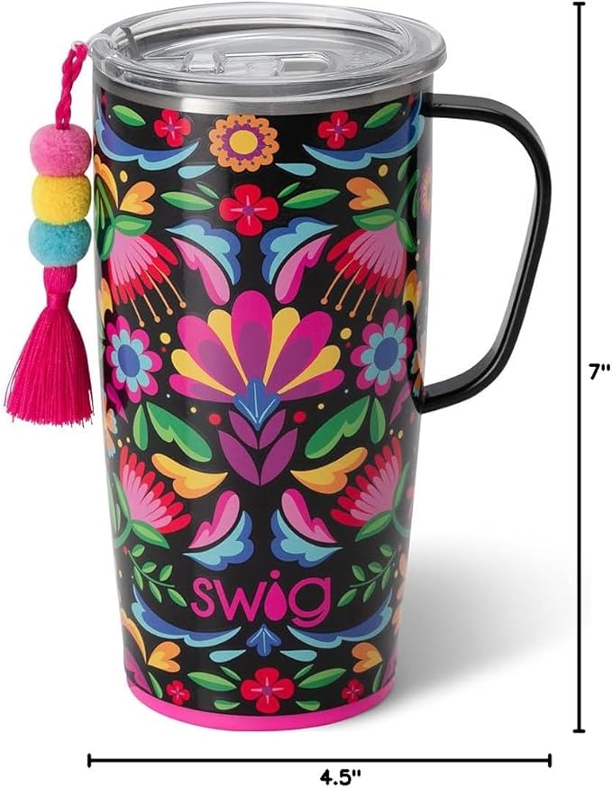 Swig Life Stainless Steel 22oz Travel Mug, Insulated Tumbler with Handle and Lid, Cup Holder Friendly, Dishwasher Safe, Caliente