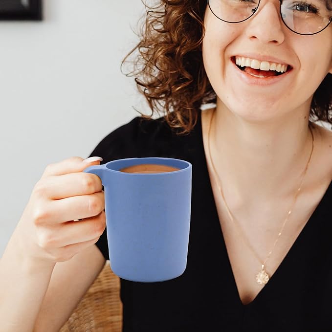 Wrova 16oz Wheat Straw Cups with handles set of 6-Plastic Cups Reusable-Unbreakable Kids Mugs-Dishwasher Safe & Microwave Safe-Ideal Plastic Mugs for Tea,Coffee,Camping,RV-Sky Blue