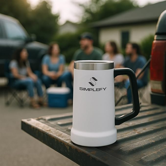 Adventure Beer Stein Mug with Big Grip Handle 24oz Insulated Stainless Steel Tumbler with Large Grip Handle, Keeps Beer Cold for Hours, BPA-Free, Holds 2 Cans, Durable Party Drink Cup