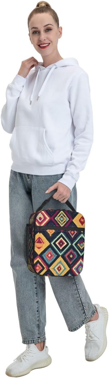 Boho Insulated Lunch Bag for Women Men Boho Lunch Bag for Work,Picnic,Travel,Hiking,Beach or Fishing Polyester Boho Lunch Box
