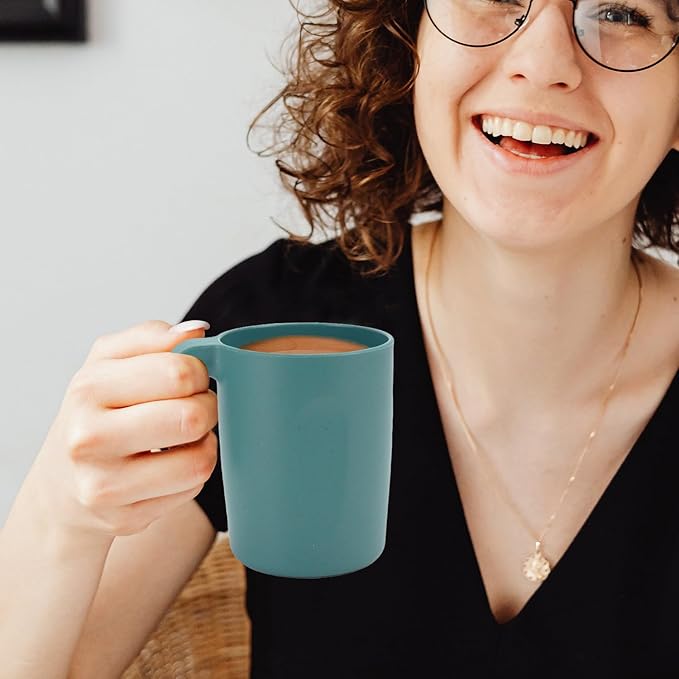 Wrova 16oz Wheat Straw Cups with handles set of 6-Plastic Cups Reusable-Unbreakable Kids Mugs-Dishwasher Safe & Microwave Safe-Ideal Plastic Mugs for Tea,Coffee,Camping,RV-Green