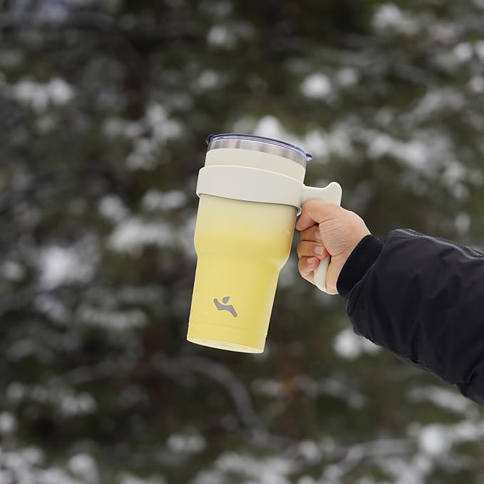 10 oz Tumbler with Handle and 2 Straw 2 Lid, Insulated Water Bottle Stainless Steel Vacuum Cup Reusable Travel Mug,Lemon