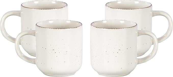 HomeVss, Nordic Shape Rising Rim Stoneware 20pc Dinnerware Set, Matte White with Speckle Finished Effect