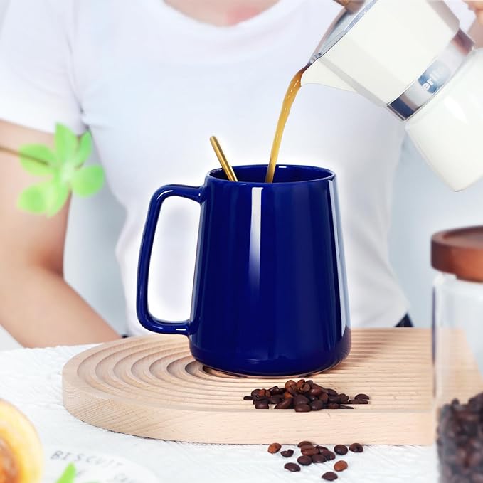 Smilatte 24 OZ Large Coffee Mug, Nice Ceramic Boss Tea Cup with Big Handle for Dad Men Women, Unique Style For Any Kitchen, Blue