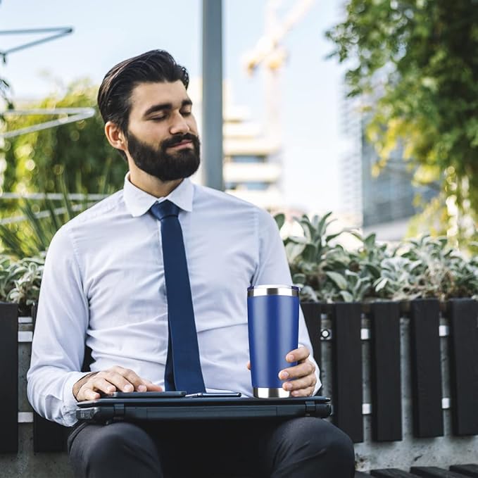 20oz Tumbler Stainless Steel Vacuum Insulated Mug with Lid, Double Wall Travel Mug, Durable Powder Coated Coffee Cup, Suitable for Ice Drinks and Hot Beverage (New Blue 6 pack)