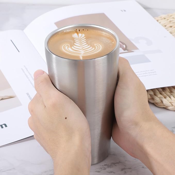 Beasea Stainless Steel Cups 19 oz, 8 Pack Large 18.6oz 550ml Stainless Steel Water Drinking Tumbler Stackable Double Wall Insulated Metal Pint Glasses Tin Cups for Home Party Camping