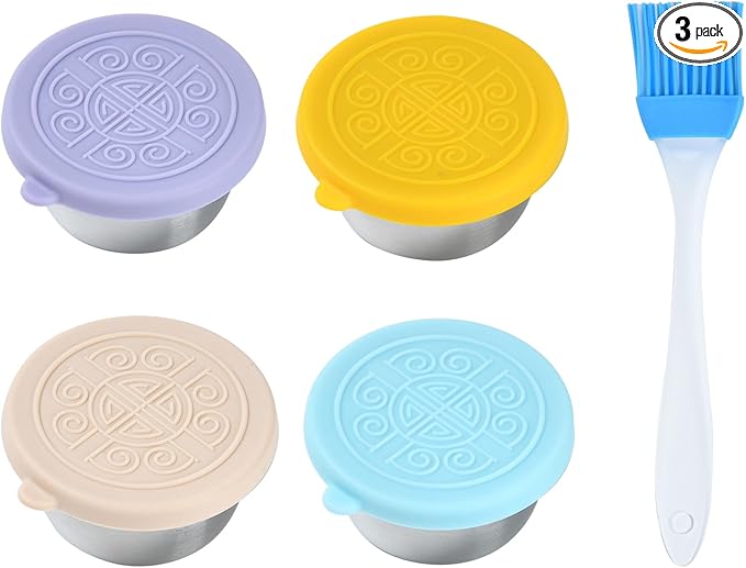 Stainless steel sauce bottle with brush - leak-proof 4x1.6oz Outdoor barbecue oil brush bottle with silicone lid and brush Portable dipping sauce container Children's snack portioning box