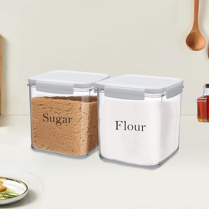 Set of 2 Large Food Storage Jars 4L - Airtight Containers with Lids, White with Free Spoon - Kitchen Canisters for Sugar,Flour,Coffee,Pantry Organization-S