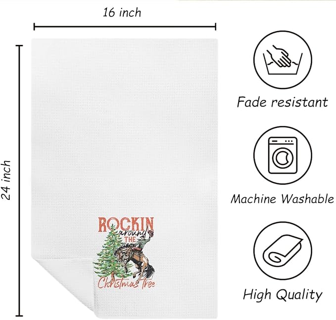 Western Christmas Decor Towels,Christmas Tree Towels for Kitchen Bathroom, 16x24