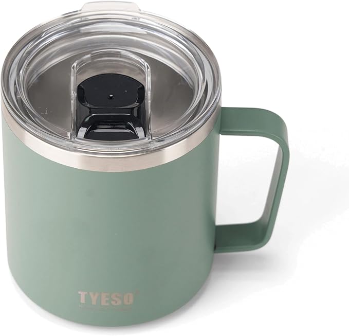 14 Oz Stainless Steel Insulated Mug with Handle & Slider Lid – Double Wall Thermal Coffee Cup – Dishwasher Safe Mug Keeps Drinks Hot & Cold – For Home, Office, Travel