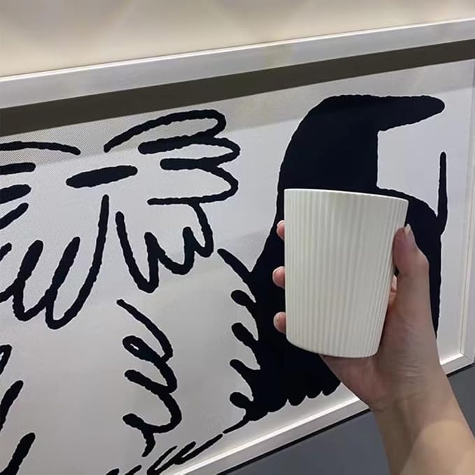 Simple Vertical Pattern Ceramic Wash Cup for Mouthwash - Home & Hotel Toothbrush Cup (White & Blue)