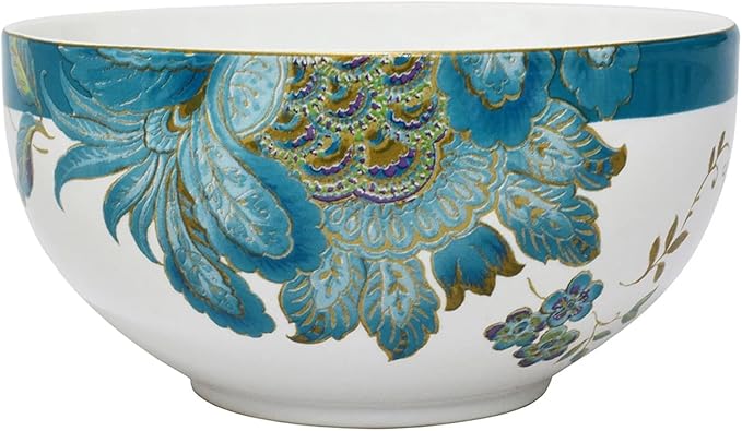 222 Fifth 16-Piece Porcelain Dinnerware Set for 4, Elegant Floral Plates and Bowls Sets-White, Teal, Gold Ceramic Dishes, Chip Resistant Kitchen and Dining Dish Set, Microwave & Dishwasher Safe, Eliza