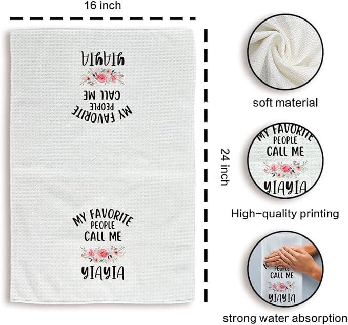 Yiayia Gifts Kitchen Towels, Yiayias Mothers Day Hand Towels, My Favorite Call Me Yiayia Dish Towel Dishcloth Tea Towel for Kitchen, Grandma Gifts Kitchens Bathroom Decor,16x24in