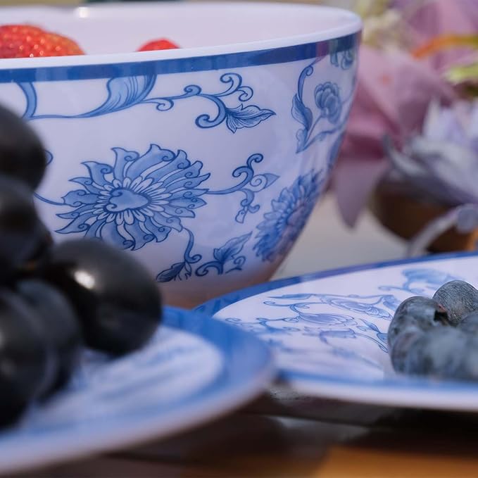 Melamine Dinnerware Set 12-Piece for 4 Dish Set Plates Bowls Unbreakable Dishware for Indoor Outdoor Use Lightweight Durable for Camping Picnics Parties Blue