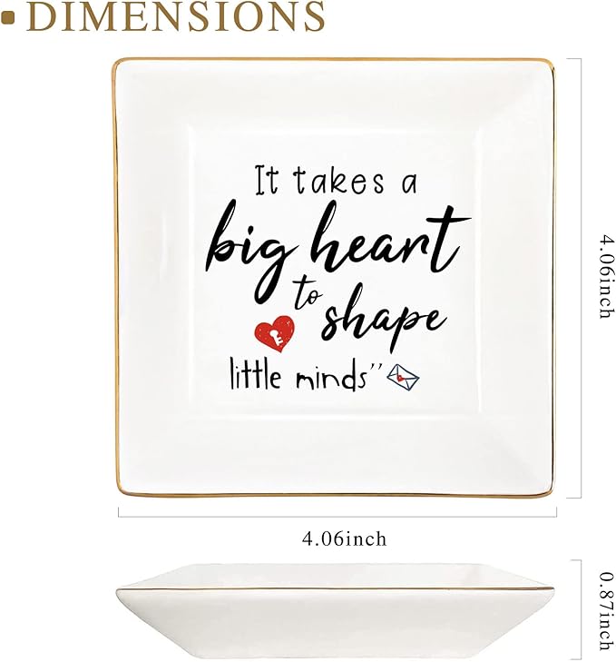 Teacher Gifts for Teachers Women Appreciation Daycare Preschool English Ring Dish Trinket Jewelry Organizer Birthday Thanksgiving Mother's Day It Takes A Big Heart to Shape Little Minds