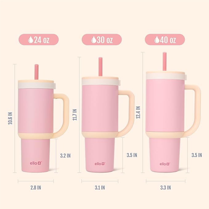 Ello Oasis 40 oz Tumbler with Handle & Retracting Straw | Reusable Insulated Stainless Steel Cup 100% Leakproof, Gifts for Teens Women Men | Keeps cold for 20 Hours, Cup Holder Friendly, Sunrise Glow
