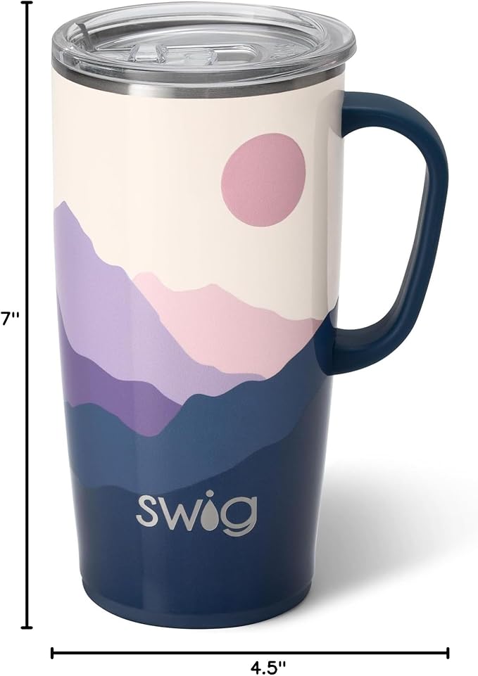 Swig Life 22oz Travel Mug, Insulated Tumbler with Handle and Lid, Cup Holder Friendly, Dishwasher Safe, Stainless Steel, Travel Coffee Cup, Insulated Mug with Lid (Moon Shine)