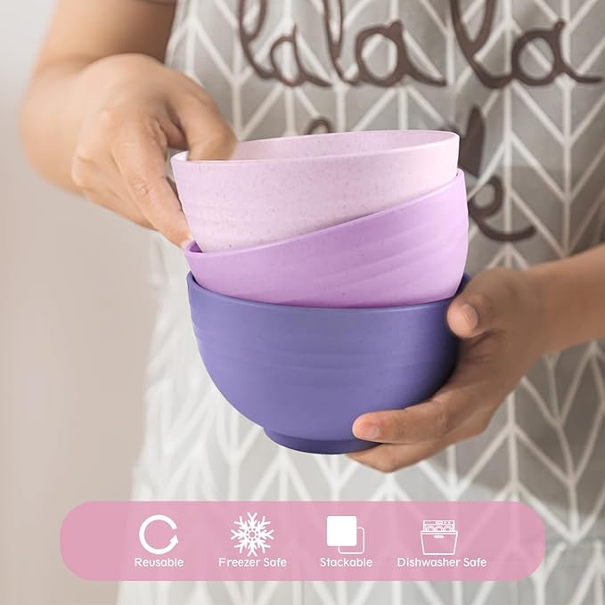 Teivio 32-Piece Kitchen Plastic Wheat Straw Dinnerware Set, Service for 8, Dinner Plates, Dessert Plate, Cereal Bowls, Cups, Unbreakable Colorful Plastic Outdoor Camping Dishes, Purple Ombre