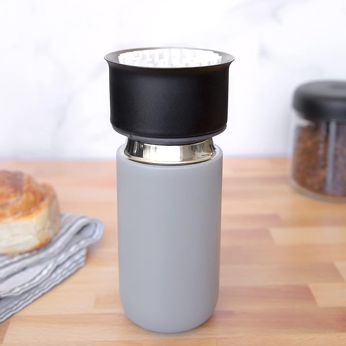 Fellow 12 oz Carter Move Travel Mug - Vacuum-Insulated Stainless Steel Travel Coffee Mug - Coffee Tumbler with Ceramic Interior and Splash Guard - Matte Grey