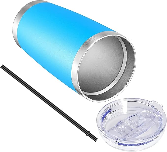 VEGOND 20oz Tumbler with Lid and Straw Stainless Steel Tumbler Cup Bulk Vacuum Insulated Double Wall Travel Coffee Mug Powder Coated Coffee Cup(Sky Blue 12 Pack