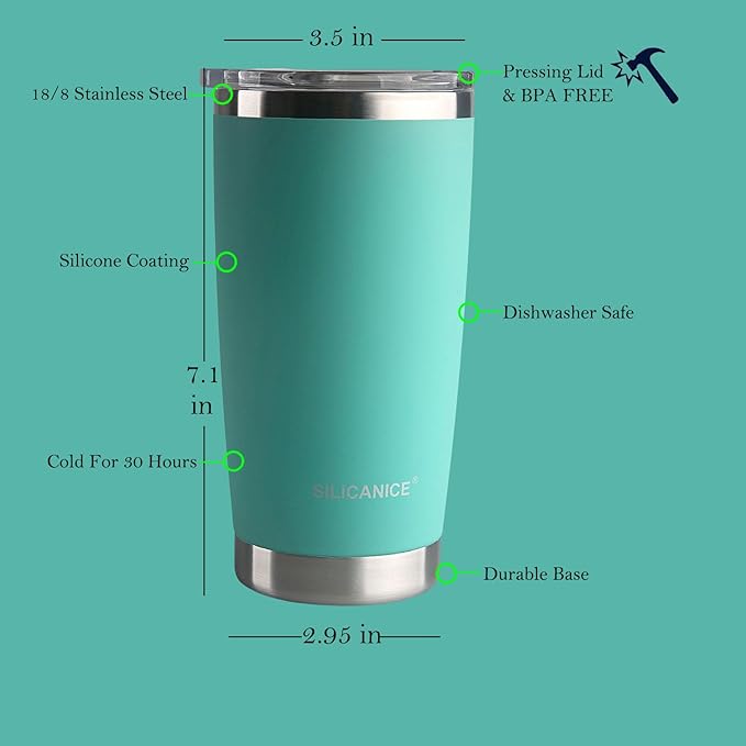 Tropical Teal 20oz Stainless Steel Insulated Tumblers with Lid,Spill Proof,Dishwasher Safe,Colorless & Odorless Thermal Hot & Cold Coffee Cup,Swig Water Bottle & Smoothies Travel Mugs,Mother,Green,Tea