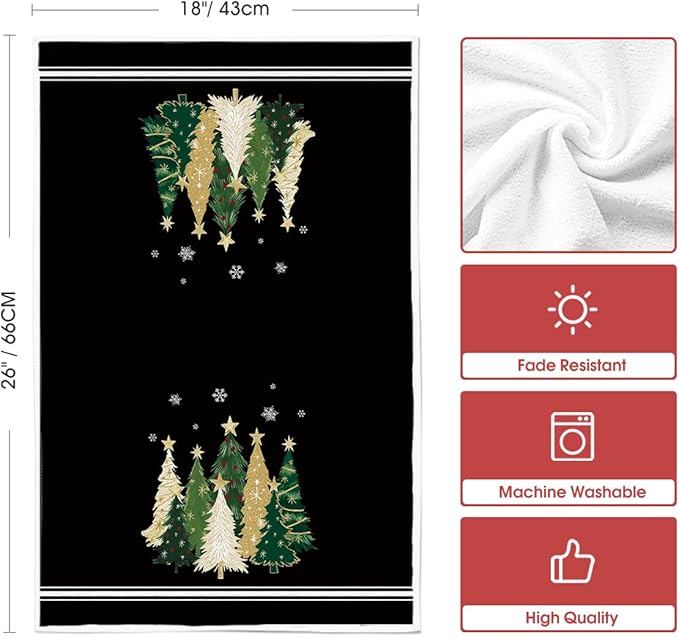 Artoid Mode Black Xmas Tree Merry Christmas Kitchen Towels Dish Towels, 18x26 Inch Farmhouse Star Snowflakes Decoration Cleaning Set of 2